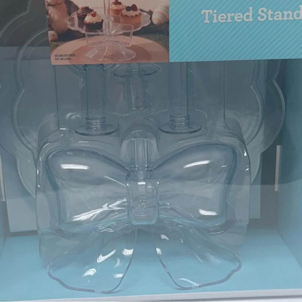 New! Tiered Treat Stand with Bow, Clear, 11